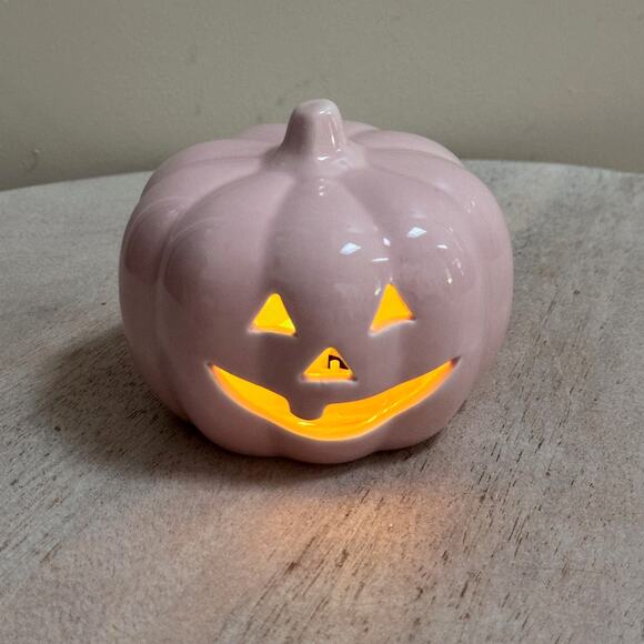 Set Of 3 Martha Stewart Pink Ceramic Led Light Up Jack O Lantern Pumpkins New - Picture 12 of 16